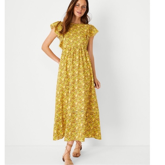 Ann Taylor Dresses & Skirts - Ann Taylor Palm Tree Ruffle Sleeve Flare Dress SIZE large